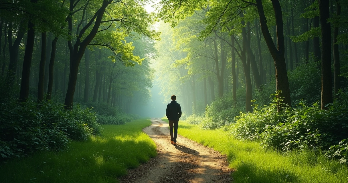 Person pausing between two paths in a forest, representing ethical choice 