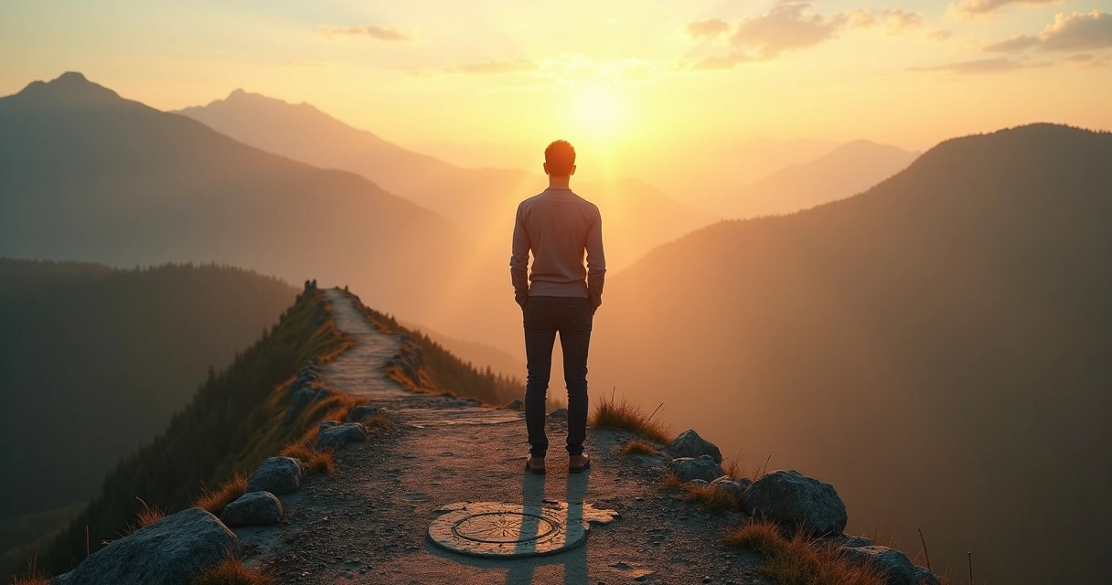 Person standing at a crossroads facing multiple uncertain paths 
