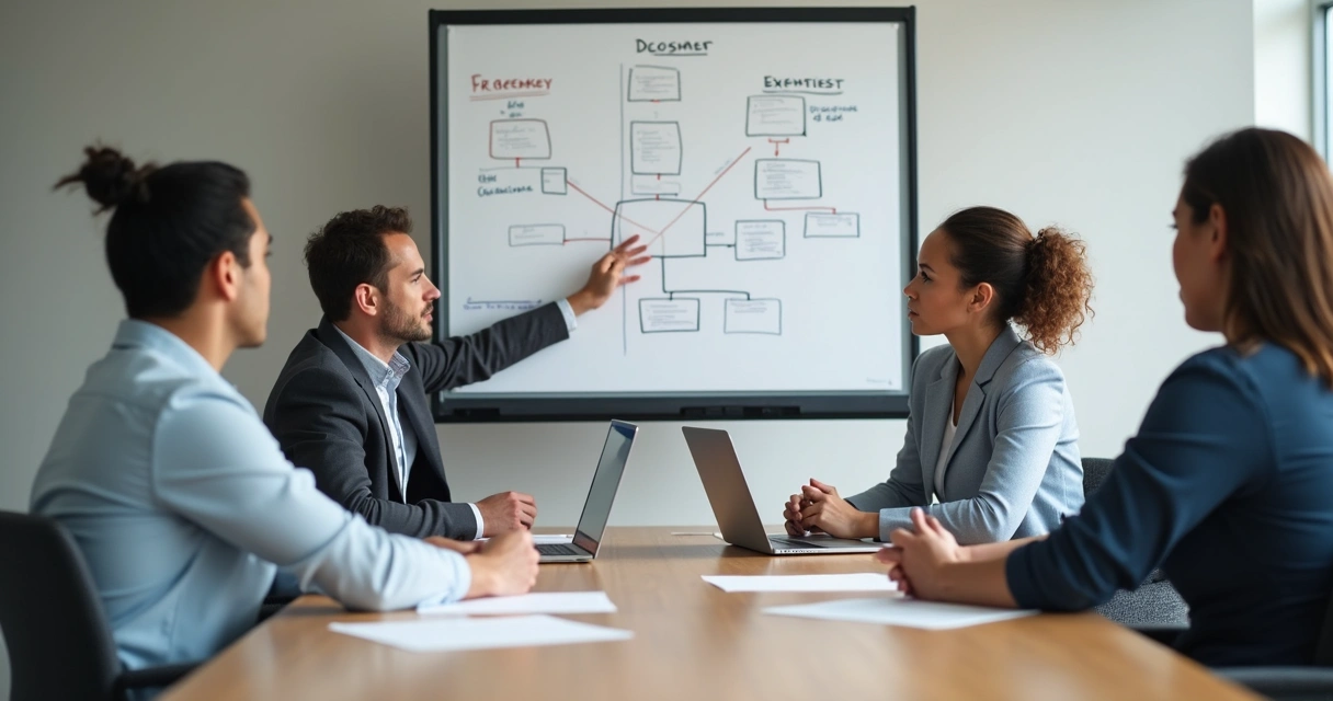 People at a table discussing ethical implications of a project 