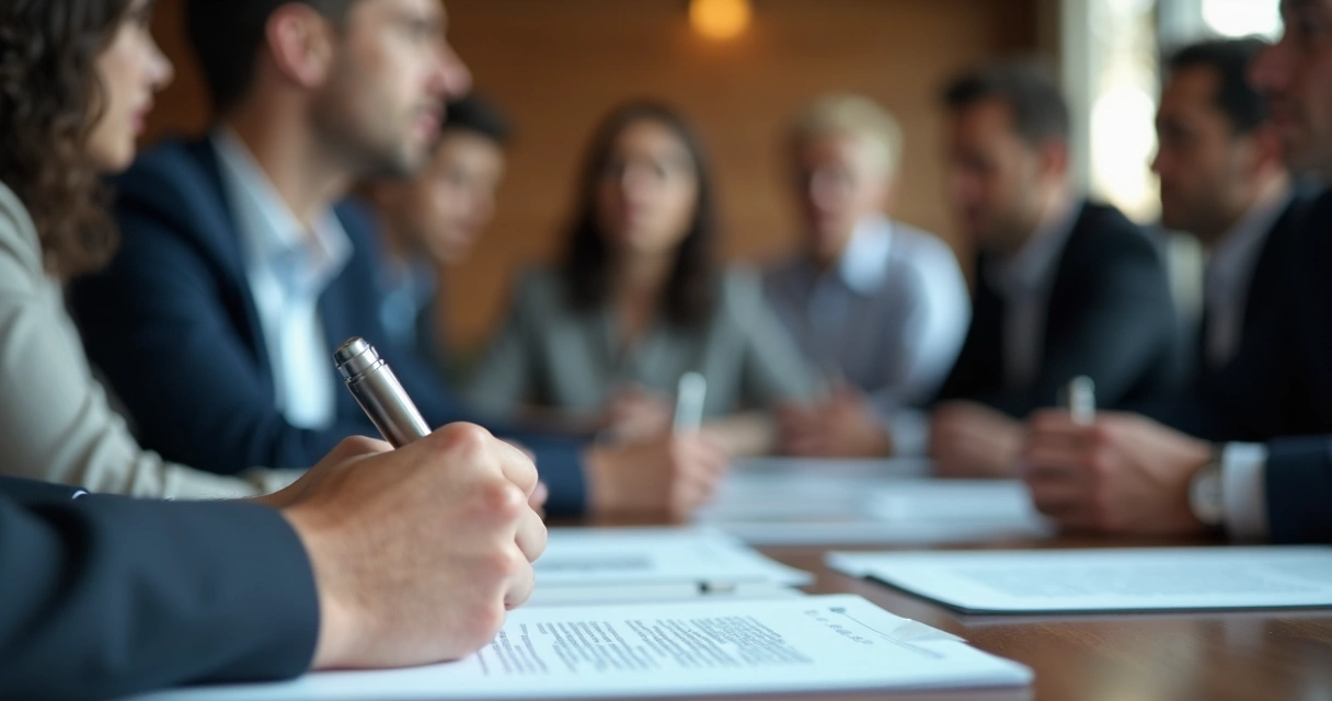 Leader pausing with eyes closed before signing document in office