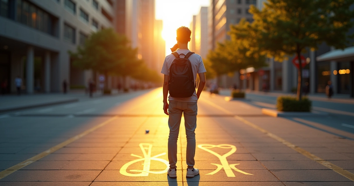 Person at a crossroads choosing an ethical path in daily life 