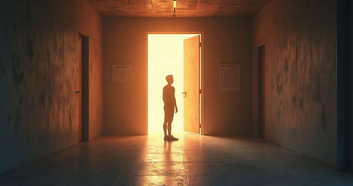 Person choosing between two doors representing ethical and unethical habits