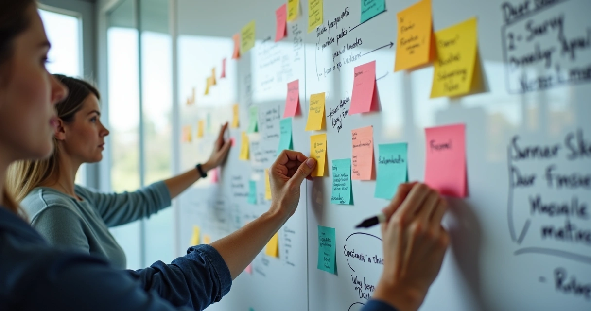 Whiteboard covered in ethical innovation notes. 