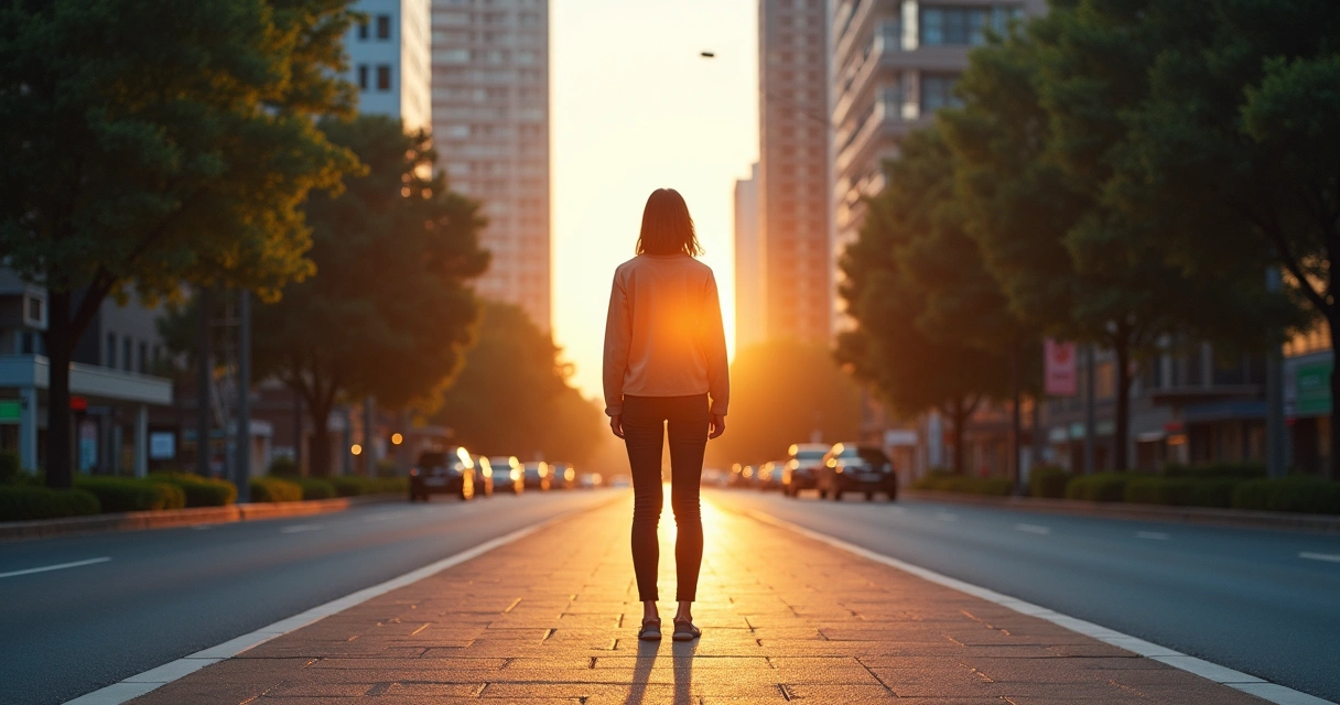 Person at a crossroads choosing a path guided by inner light 