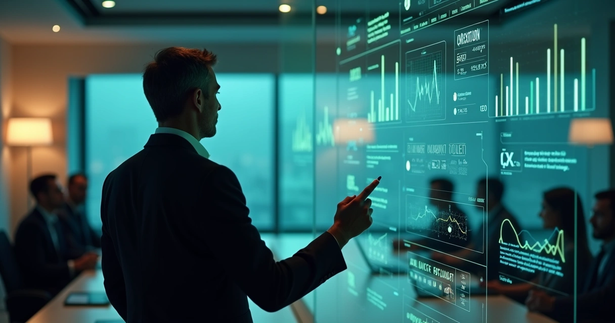 Business leader facing ethical metrics dashboard with emotional conflict 