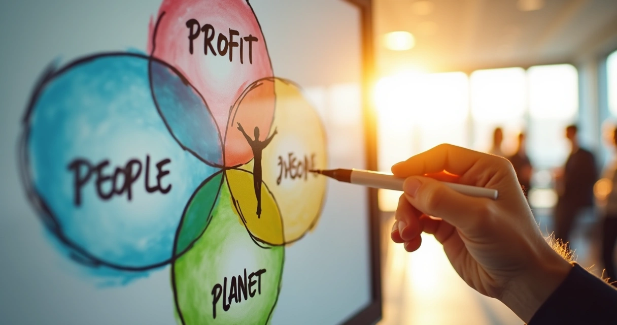 Hand drawing overlapping circles labeled profit, people, and planet 