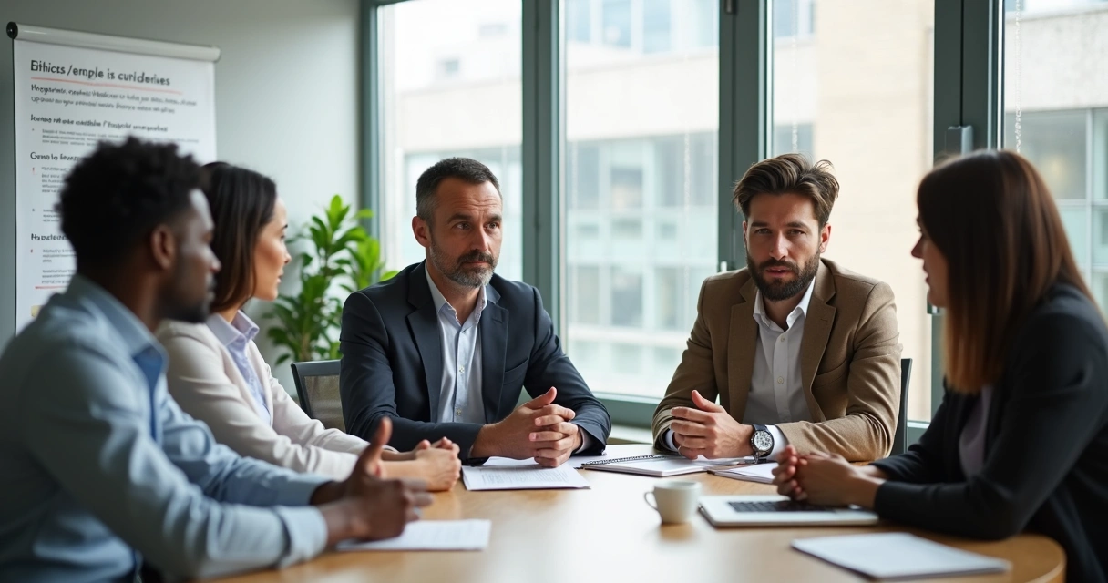 Team gathered at a table holding an open, serious discussion