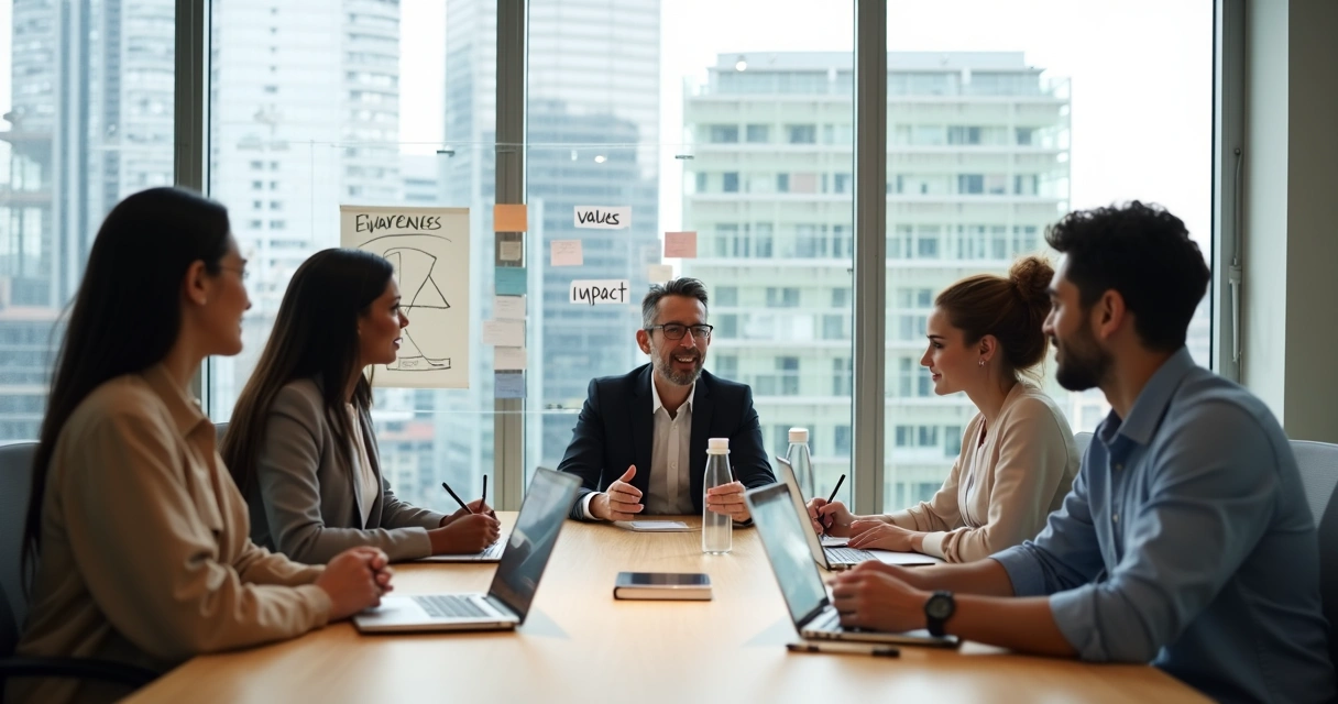 Diverse team in a modern meeting room practicing ethical decision making 