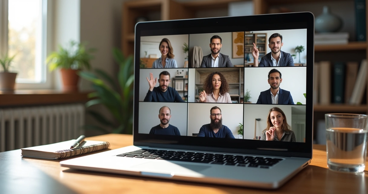 Diverse remote team in video call sharing focused and respectful collaboration 