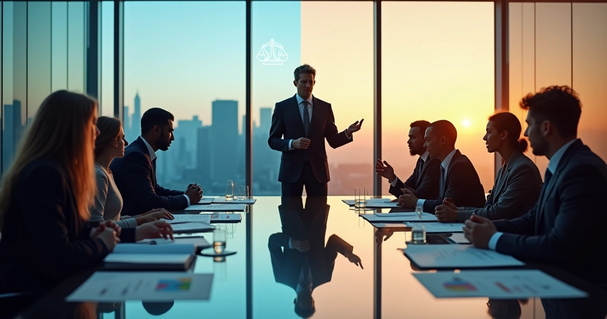 Business leader balancing ethics and empathy in a meeting room 