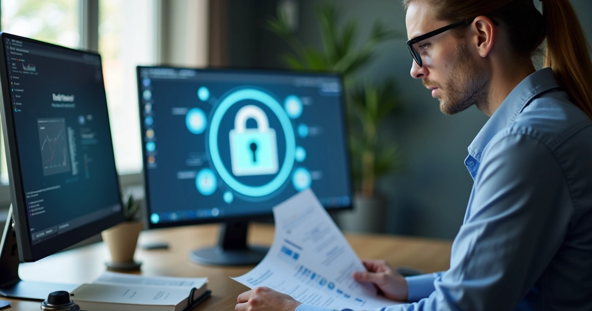 Profissional analisando dados empresariais com foco em ética e LGPD 