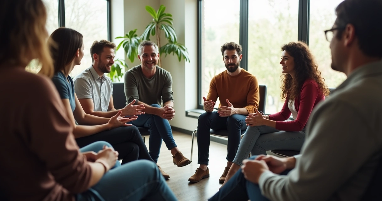 Grupo de personas conversando sentados en círculo