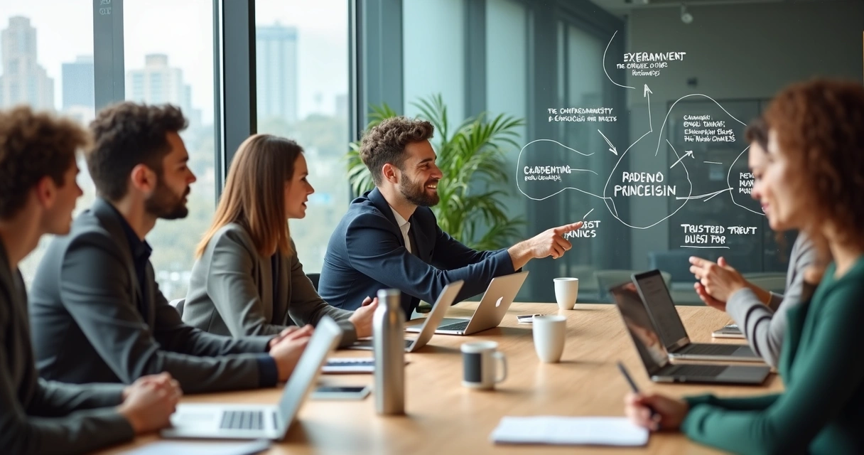 Profissionais em reunião usando transparência e colaboração no trabalho 