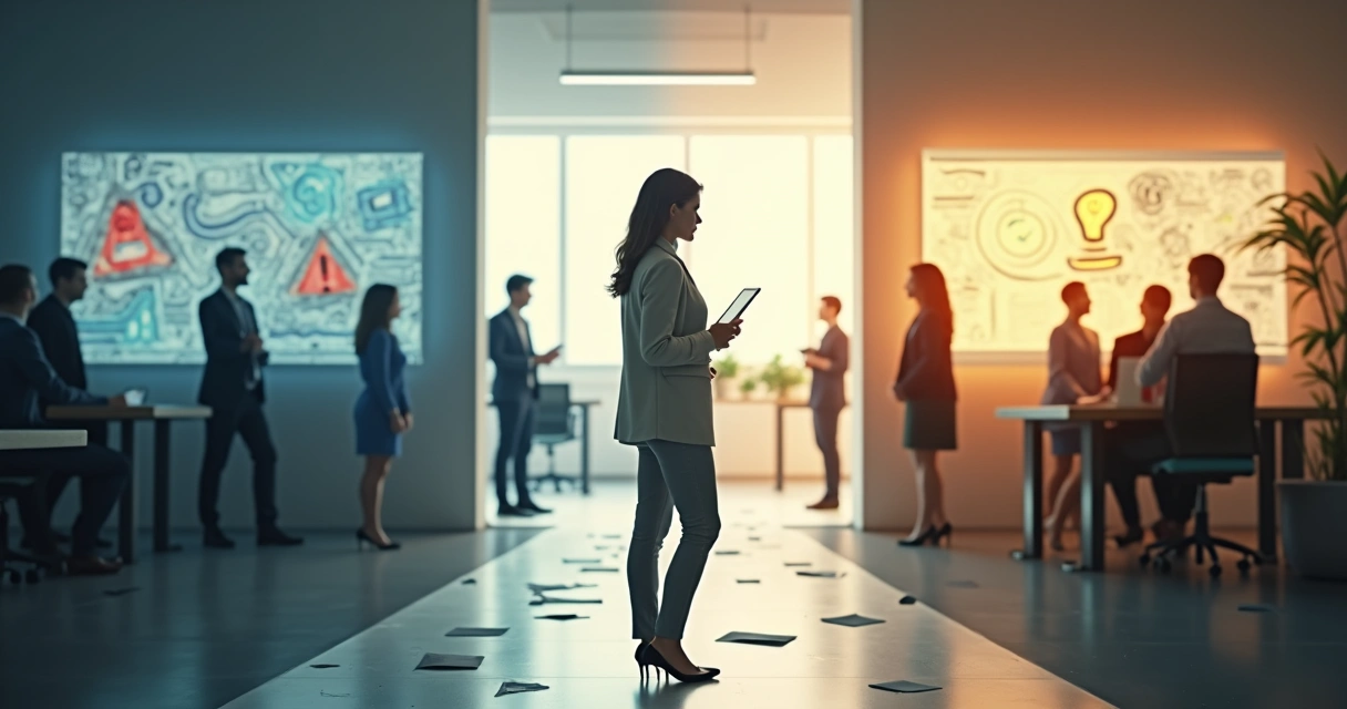 Executiva diante de encruzilhada com caminhos de ética reativa e proativa 