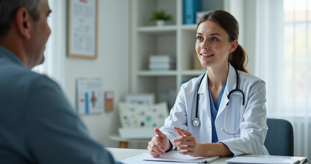 Médico em consulta médica olhando paciente nos olhos 