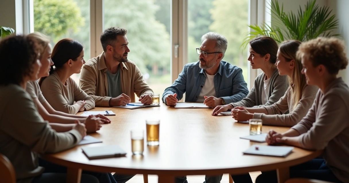 Grupo diverso em roda de conversa praticando ética relacional 