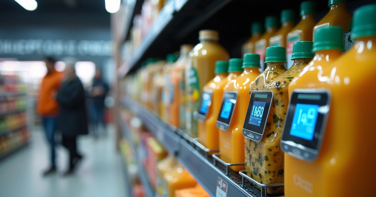Etiquetas eletrônicas em prateleira de supermercado 