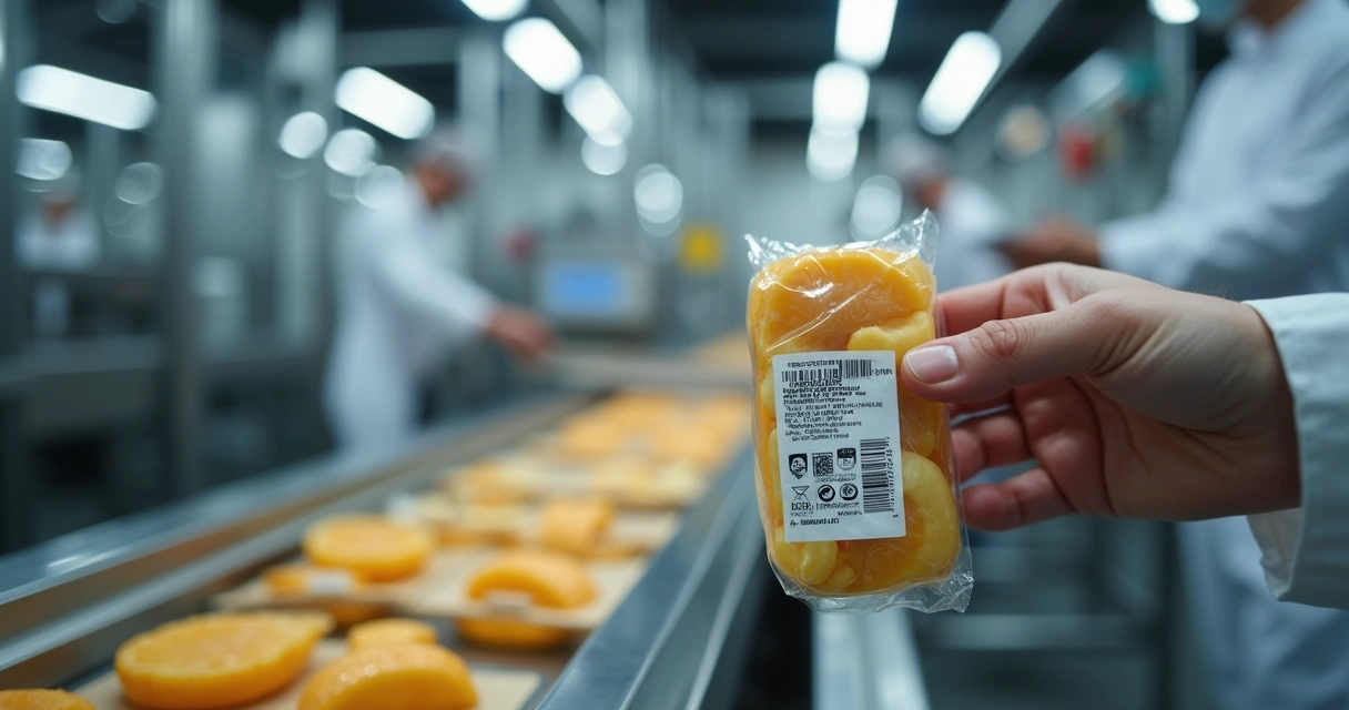 Etiqueta RFID com código de barras em embalagem de alimento 