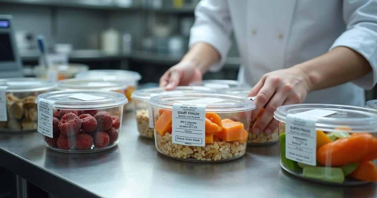 Etiquetas de validade em potes de ingredientes na cozinha 