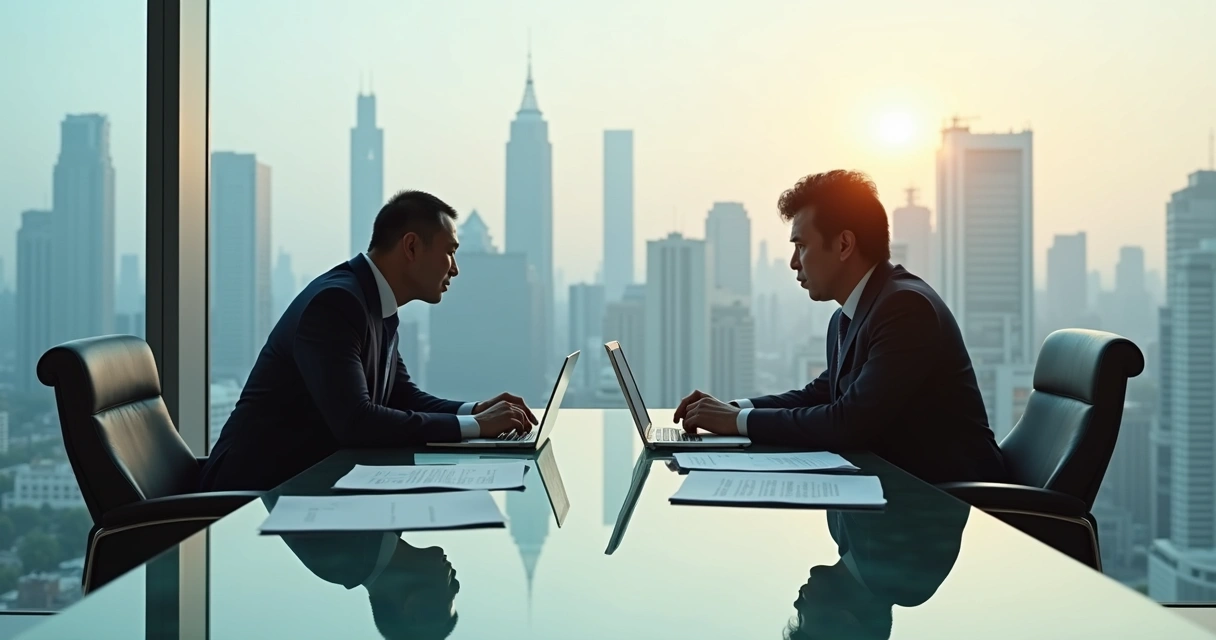 Chinese and European business executives having a negotiation meeting in a modern office 