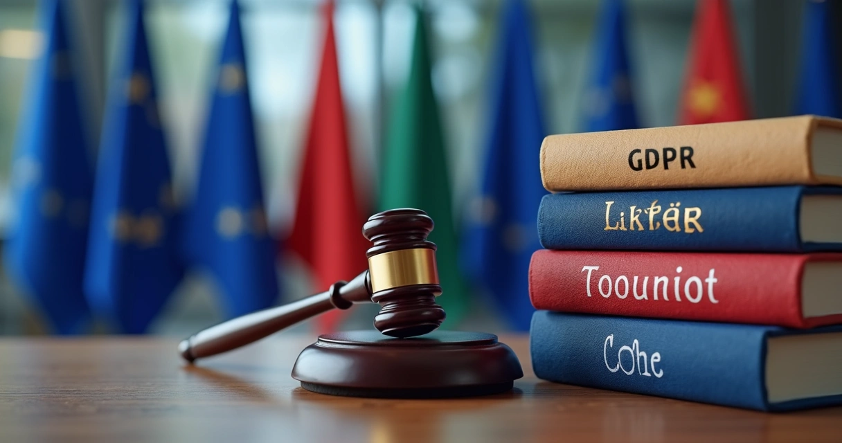 European law books and gavel on office desk 