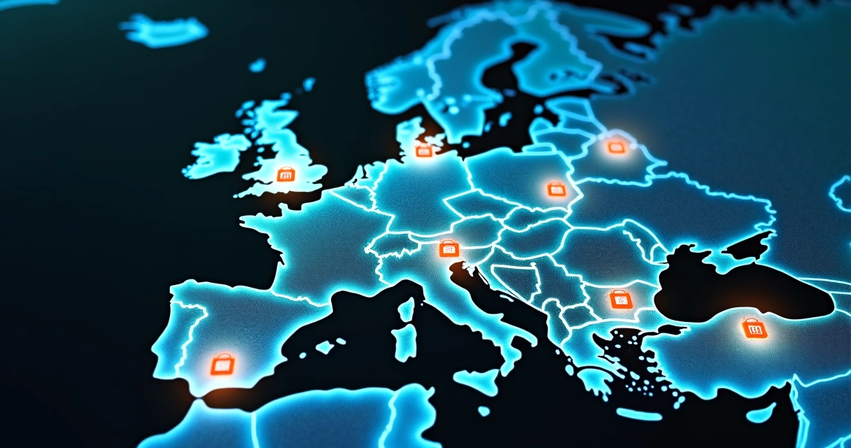 Europe map with arrows showing hiring and relocation paths 