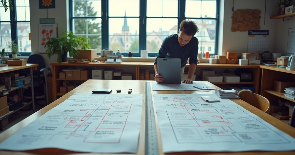 Engineer comparing automation blueprints for a small European business 