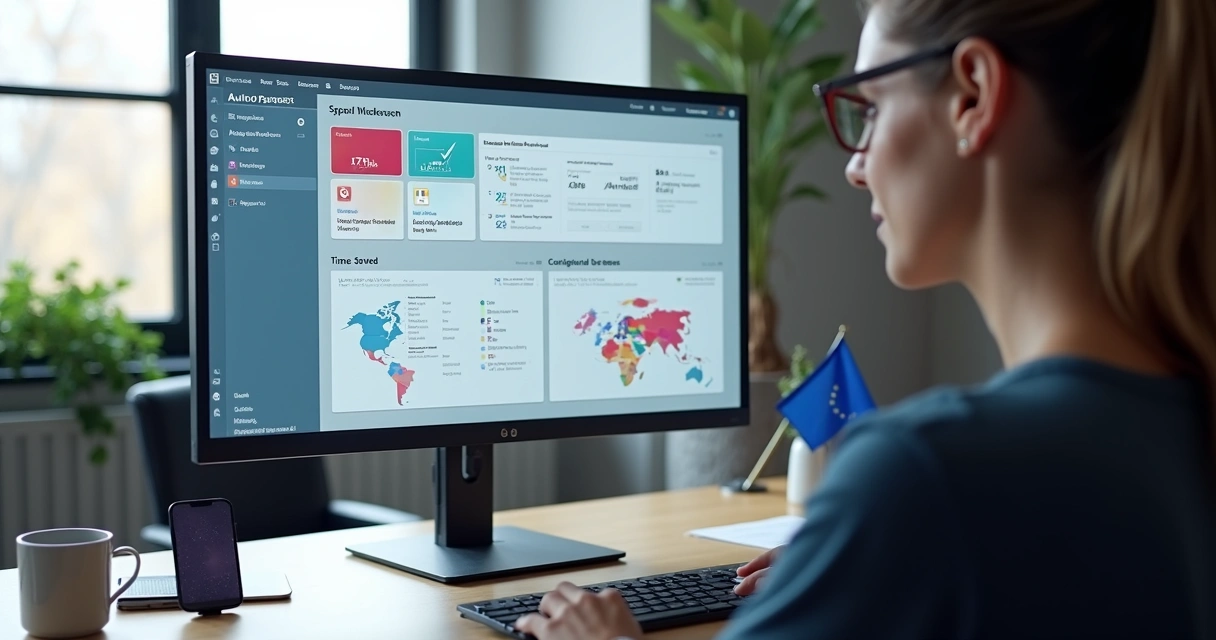 Small business owner in Europe reviewing custom automation dashboard