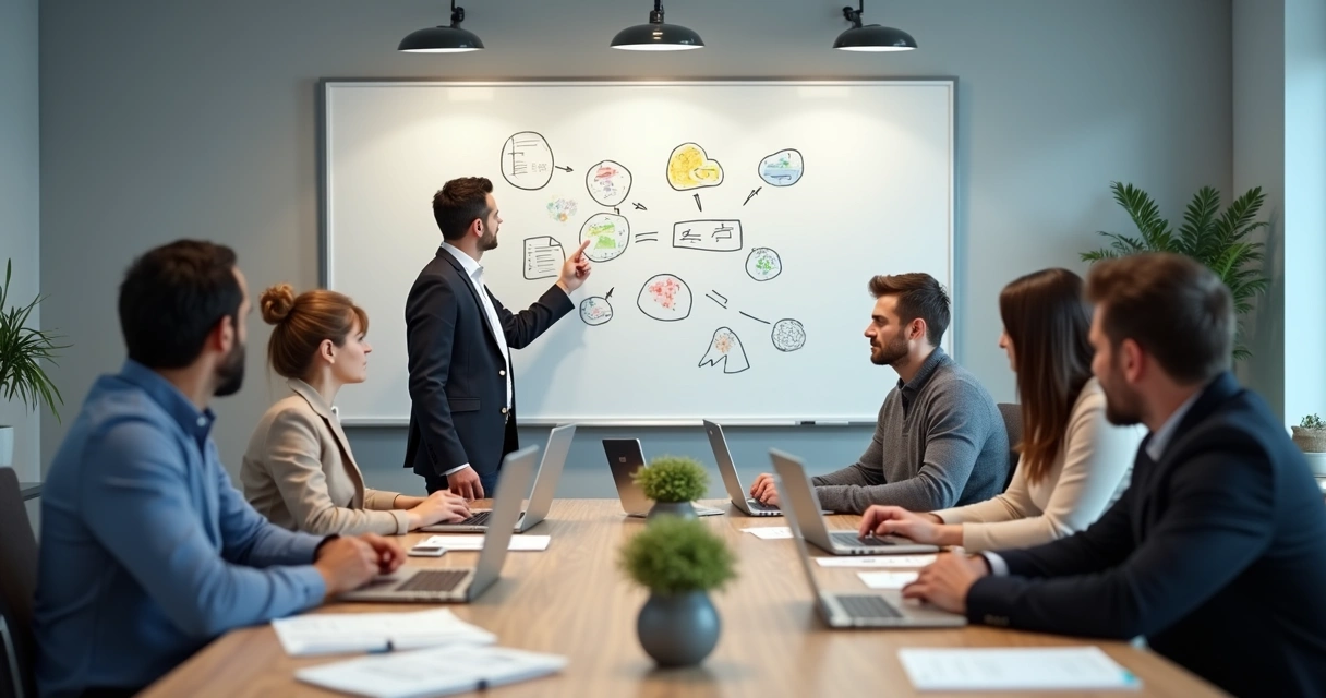 Personas en una sala de reuniones evaluando juntos