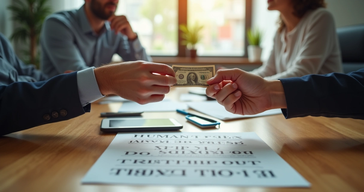 Evaluación financiera y valoración humana en una oficina 