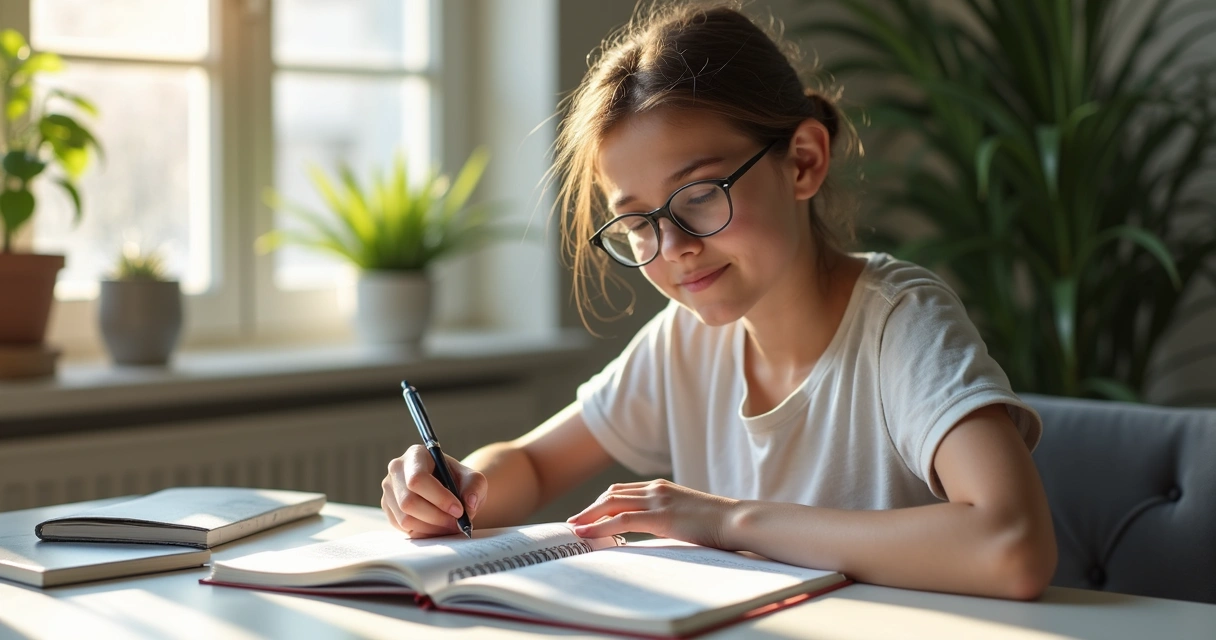 Persona revisando autoevaluación emocional en un cuaderno 