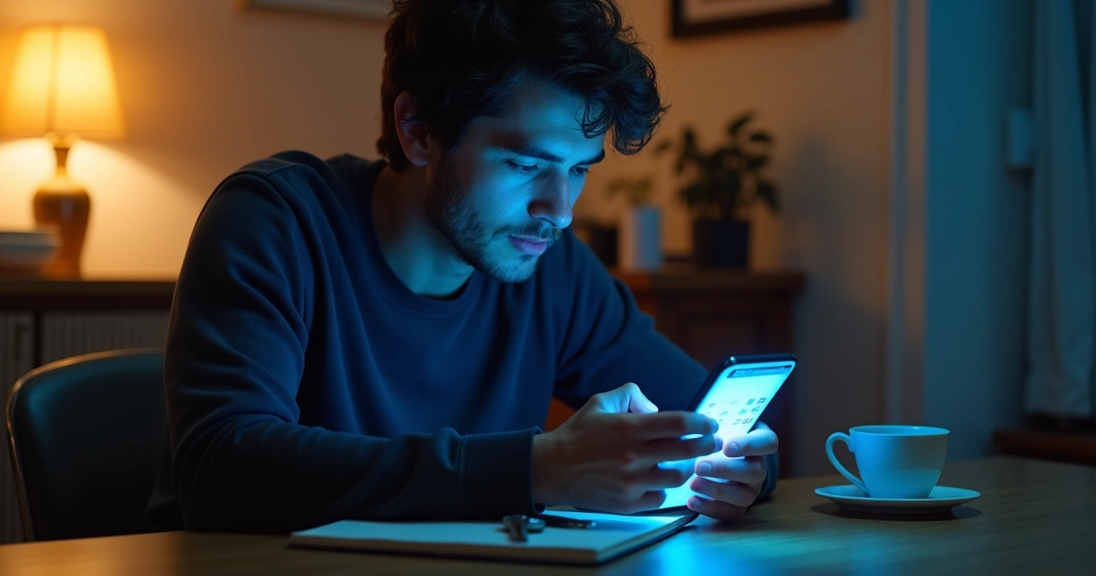 Person looking at phone in dim evening light