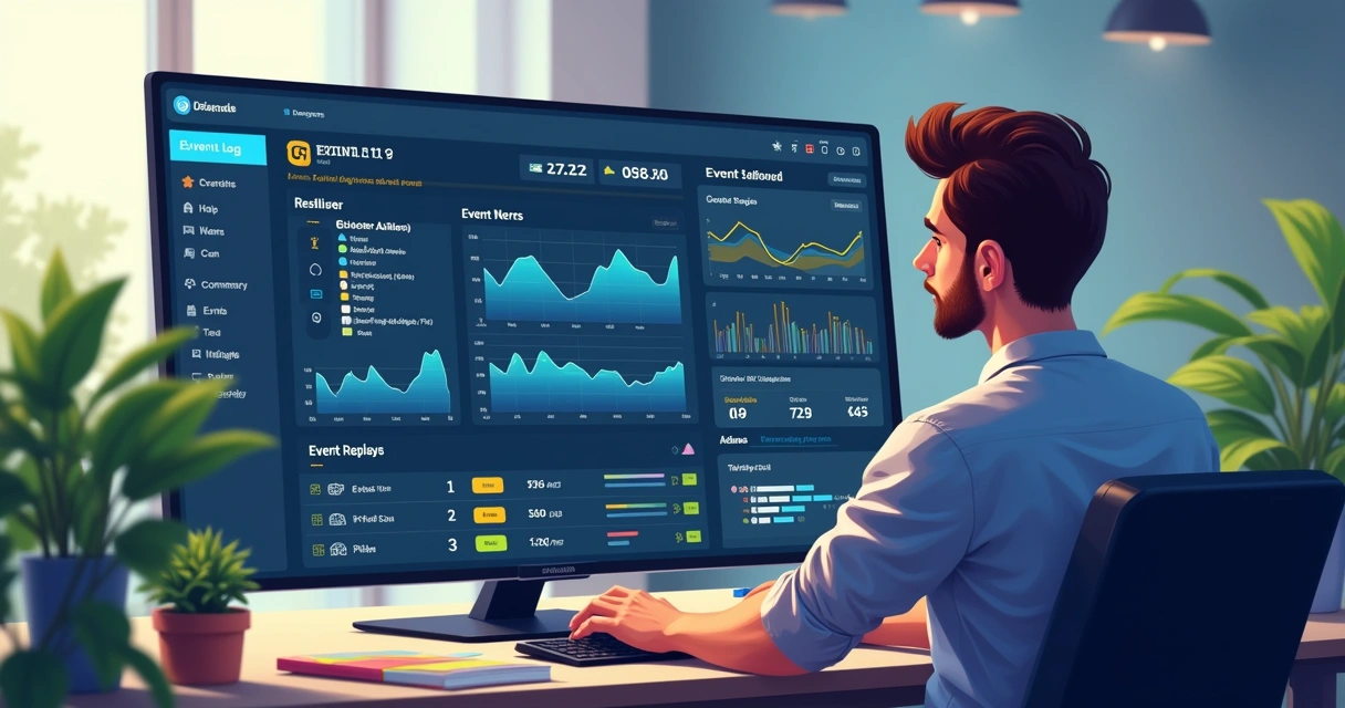 Engineer analyzing event stream logs on a dashboard 