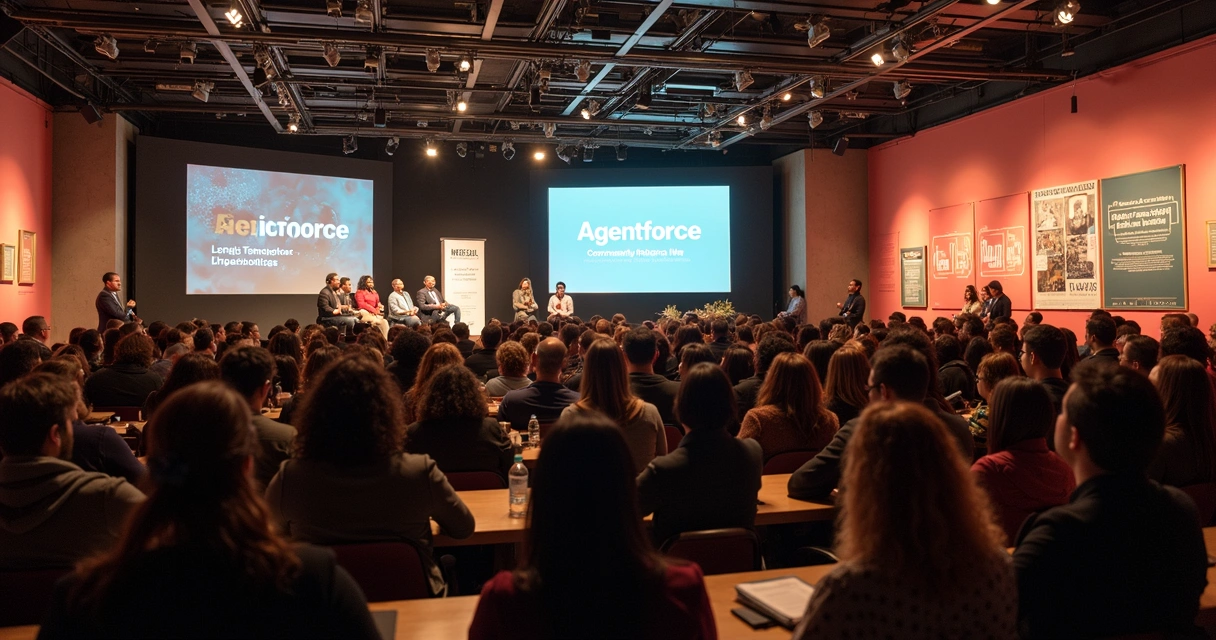 Pessoas reunidas em evento sobre IA no Oakland Museum 