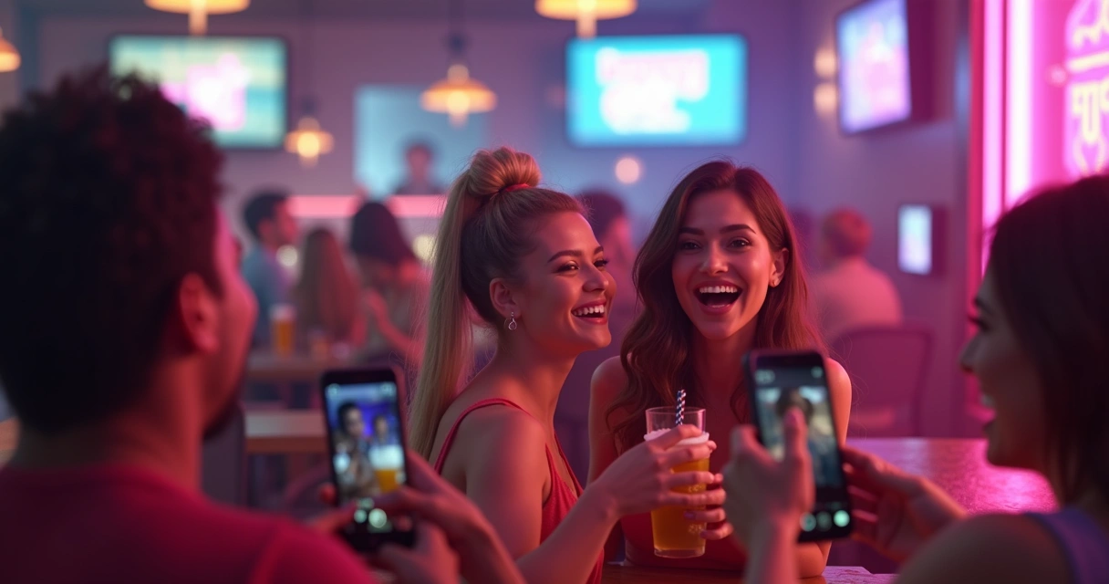 Bar promovendo evento animado e postando em redes sociais