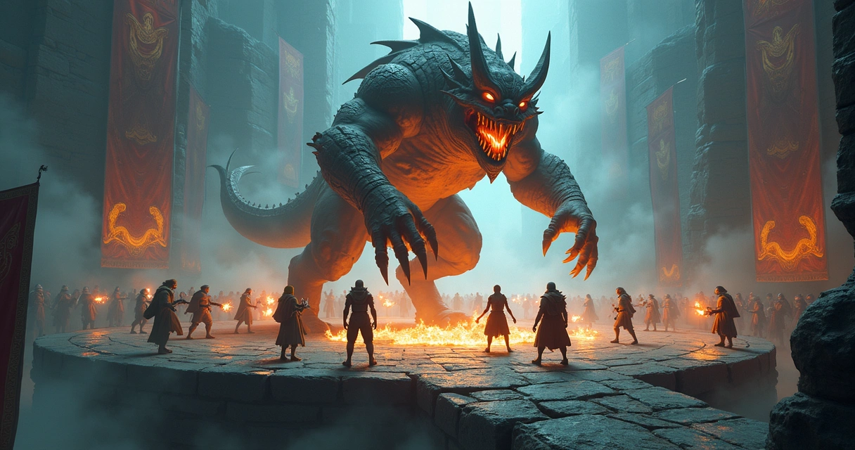 Jogadores enfrentando boss em evento Tibia com outfits variados