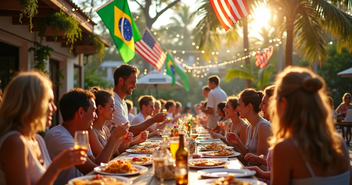 Bandeiras do Brasil e dos EUA em festa brasileira na Flórida 