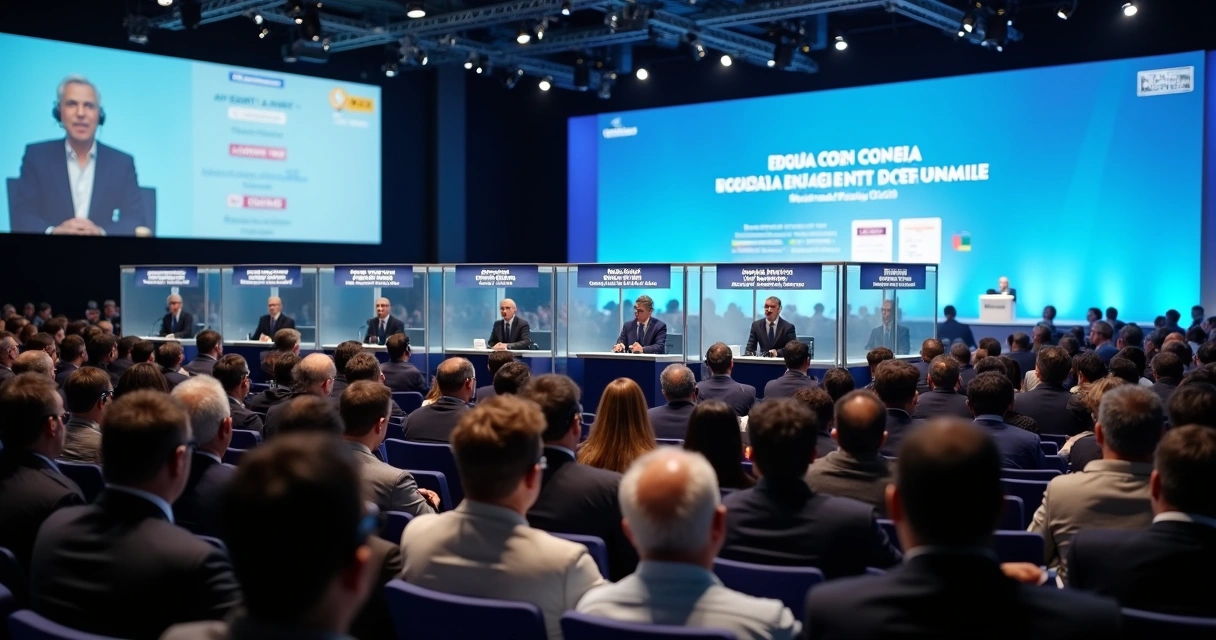 Cabines de tradução simultânea em um evento corporativo 