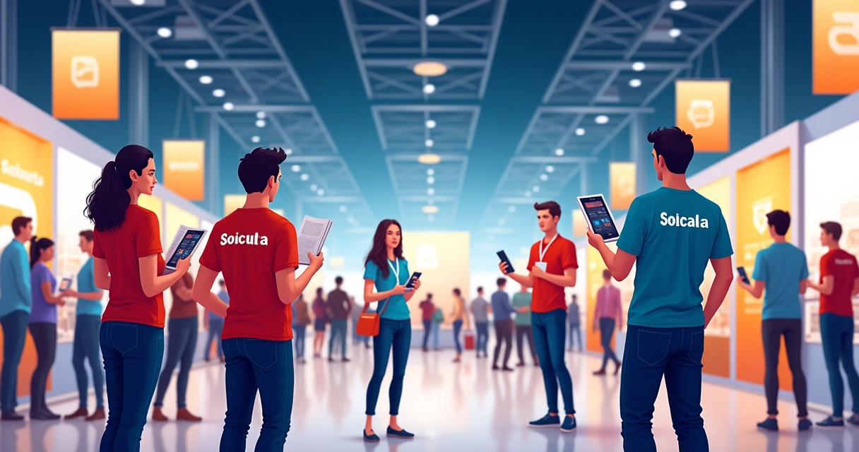 Equipe reunida usando camisetas personalizadas em feiras e eventos de Sorocaba 