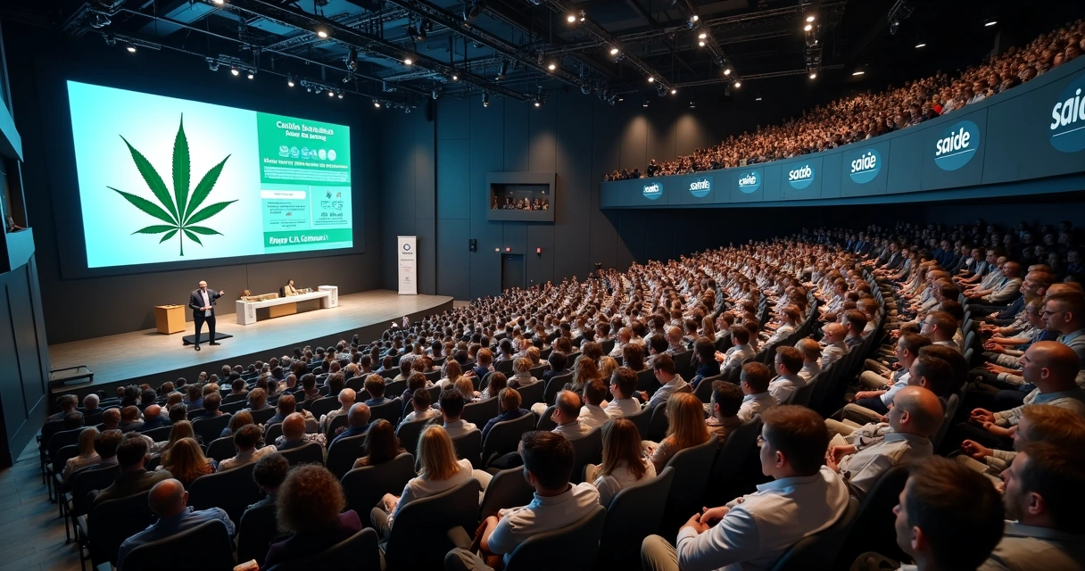 Palestra sobre cannabis em auditório cheio 