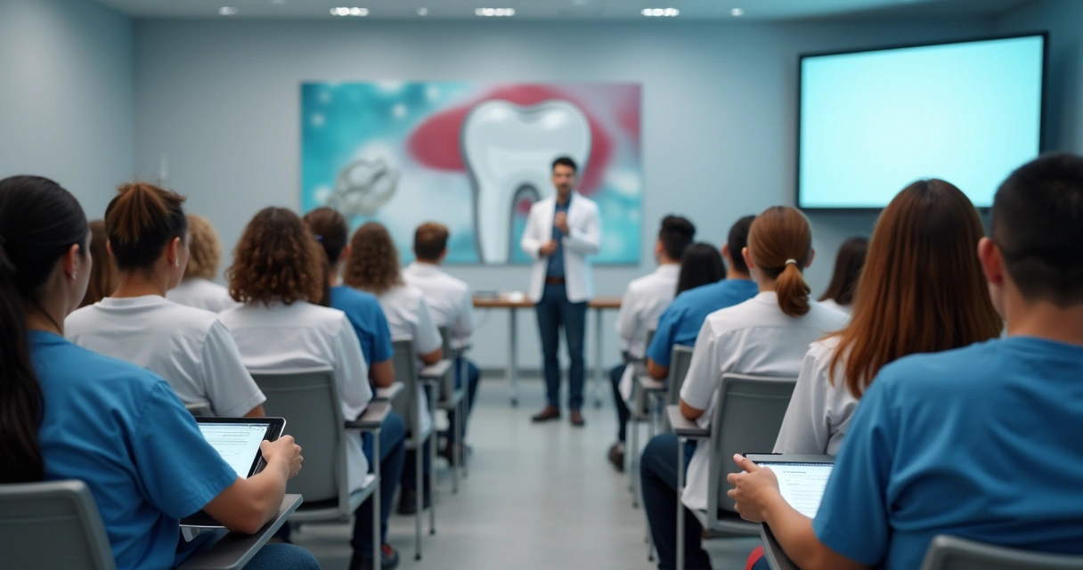Equipe odontológica participando de evento de capacitação 
