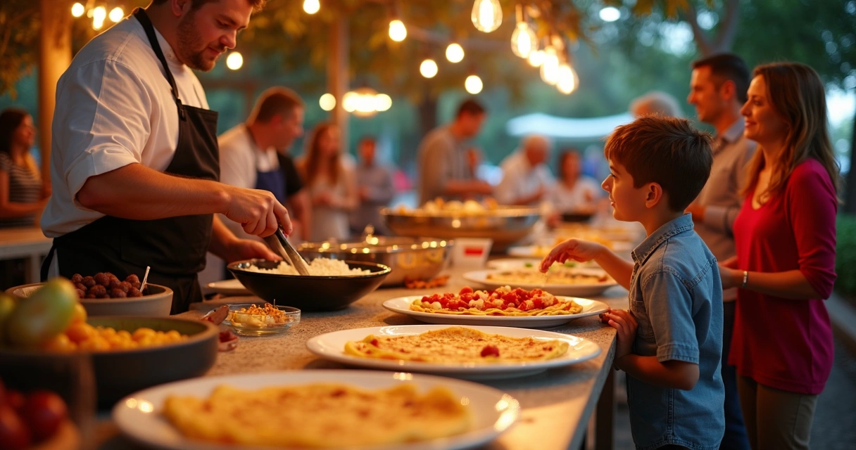 Catering de crepe preparado ao vivo em evento nos EUA 