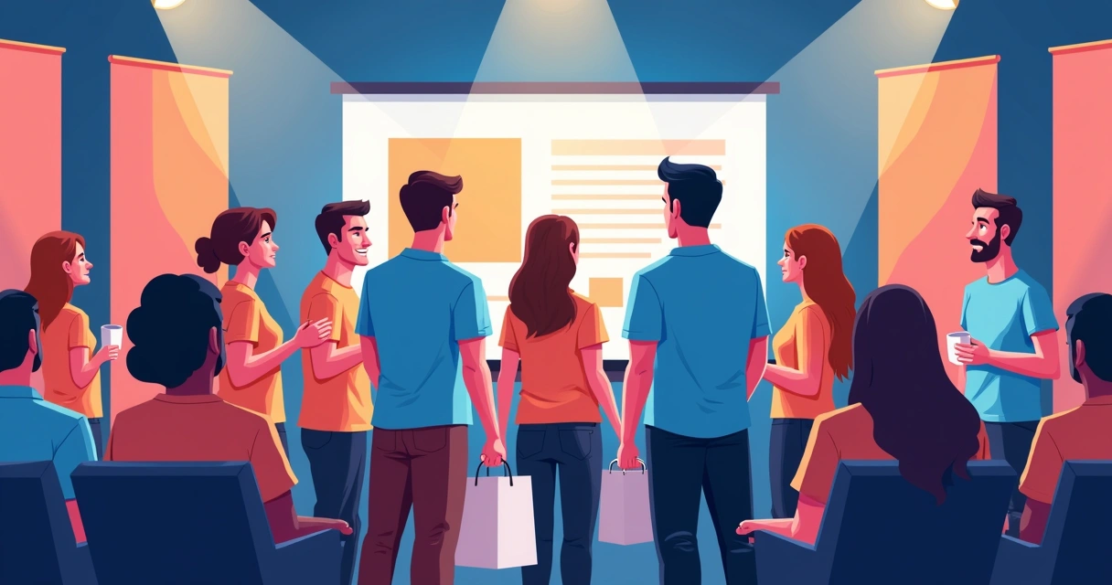 Equipe vestindo camisetas personalizadas em evento corporativo