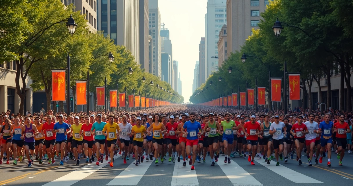 Corredores de rua atravessando avenida de uma grande cidade nas Américas 