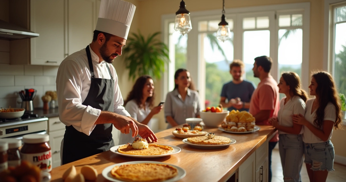 Chef preparando crepes em evento residencial em Orlando 