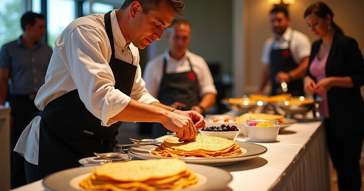 Chef preparando crepes ao vivo em evento em Orlando 