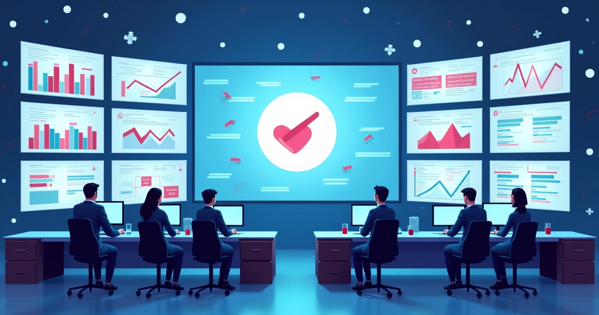 Equipe monitora evento com telas e alertas de riscos 