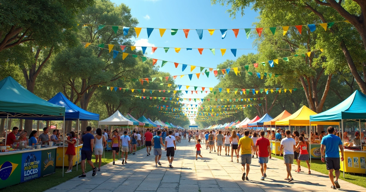 Bandeiras do Brasil em evento cultural em parque de Orlando 