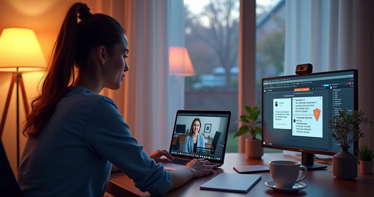 Mulheres assistindo palestra de marketing digital em casa 