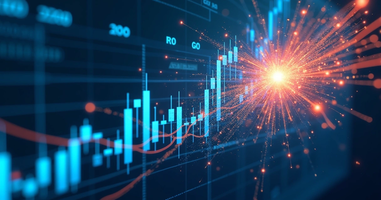 Gráfico sendo afetado por explosão de dados de um relatório econômico. 